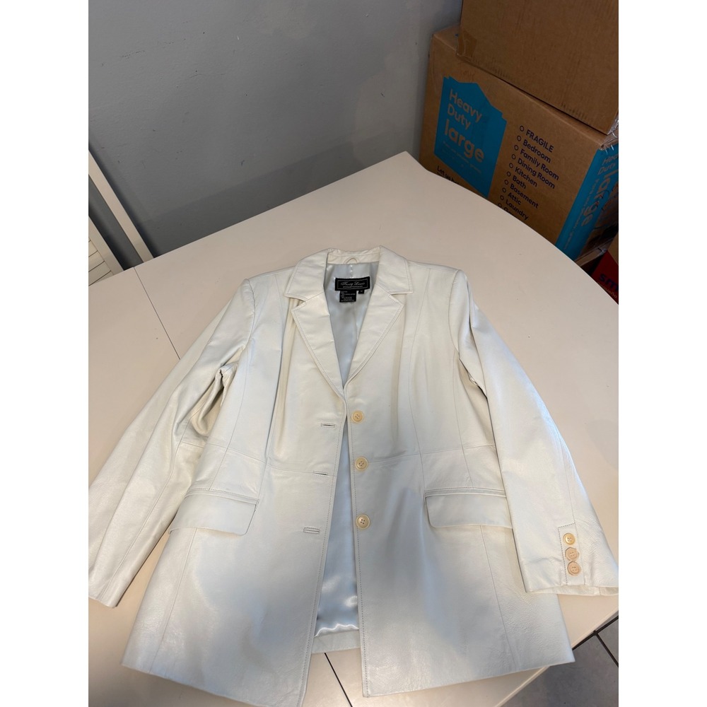 Terry Lewis Classic Luxuries Cream Leather Blazer Jacket Womens 1X Off White - Picture 2 of 16